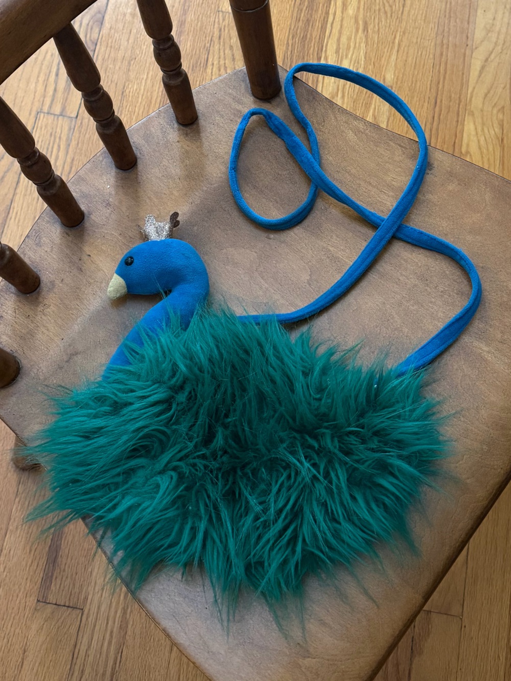 Jellycat Teal & Blue Furry Peacock Crossbody Bag